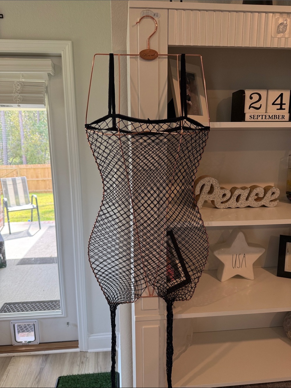Black fishnet body stalking